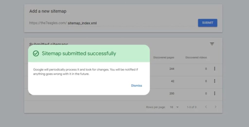 구글 서치 콘솔 'Sitemaps' 탭에서 사이트맵(sitemap_index.xml) 제출이 성공한 화면